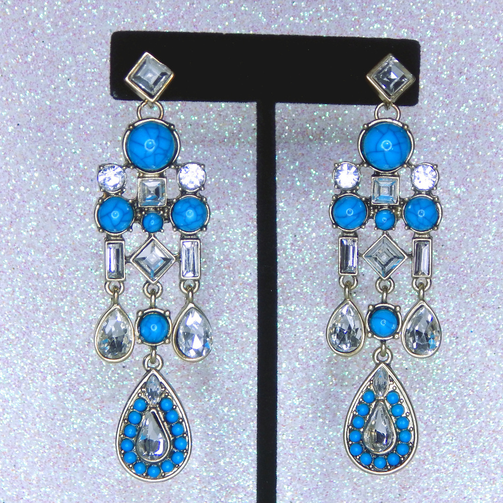 Turquoise, Gold and Crystal Tear Drop Earrings